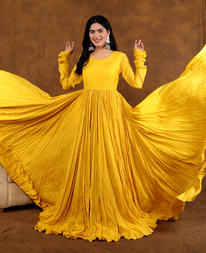 YELLOW ANARKALI SUIT SET