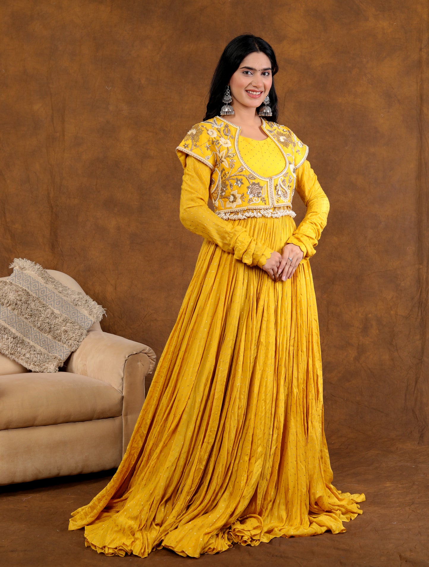 YELLOW ANARKALI SUIT SET