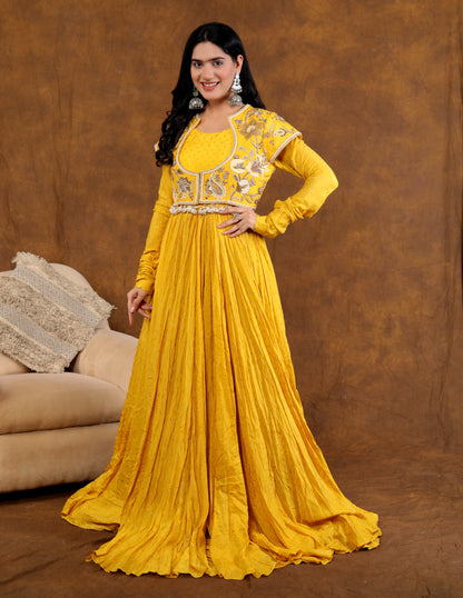 YELLOW ANARKALI SUIT SET