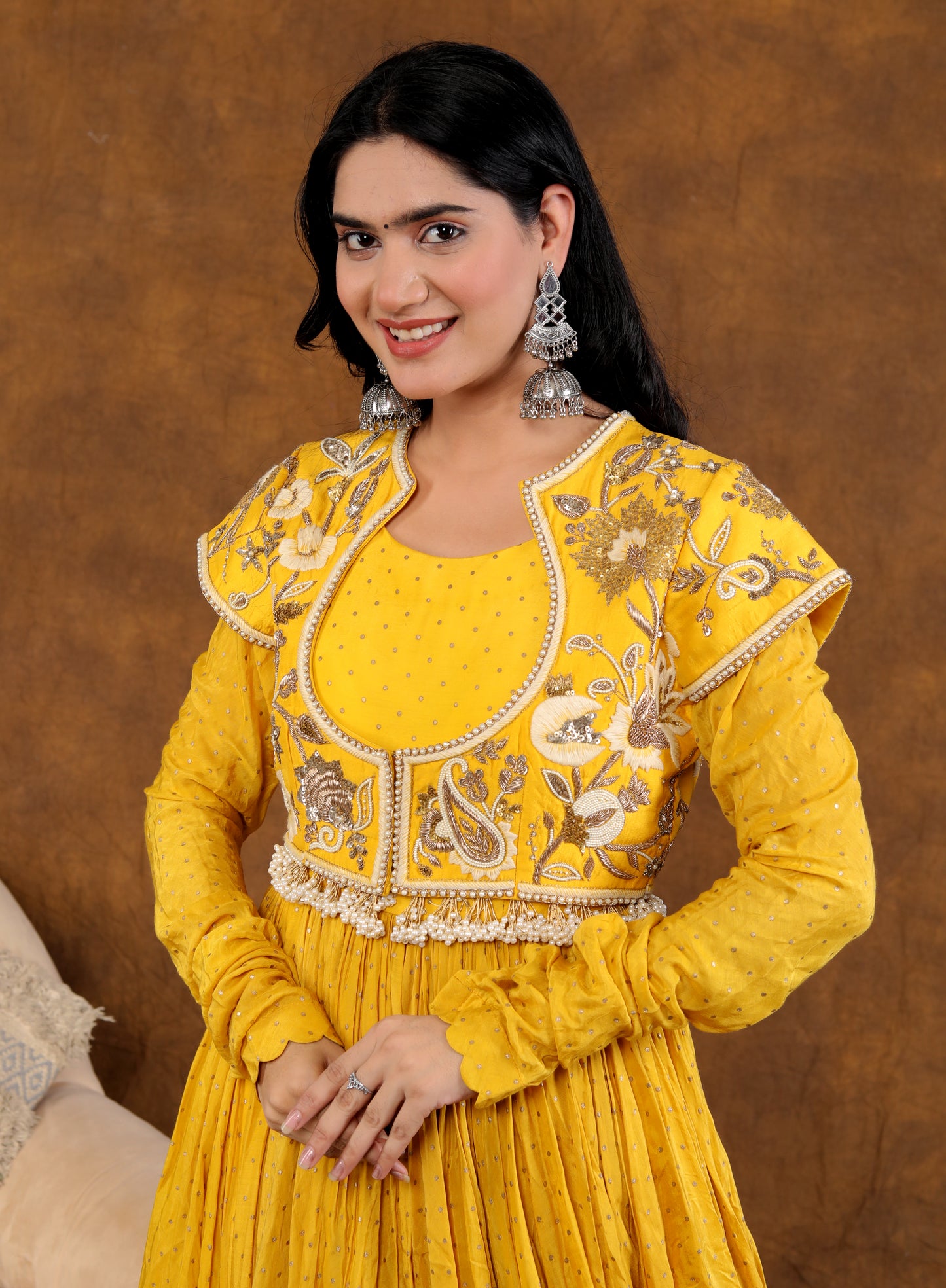 YELLOW ANARKALI SUIT SET