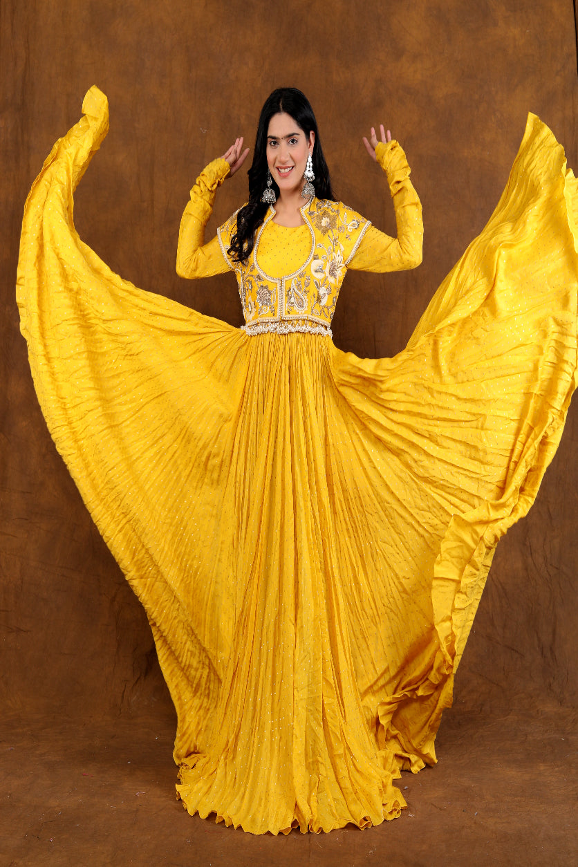 YELLOW ANARKALI SUIT SET