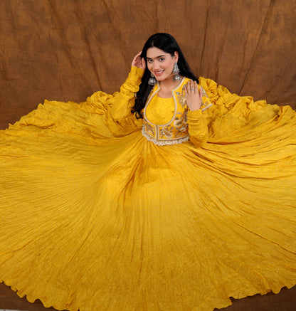 YELLOW ANARKALI SUIT SET