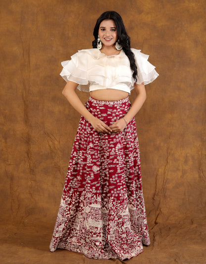 RED Lehnga with Ruffle Top