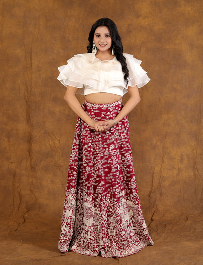 RED Lehnga with Ruffle Top