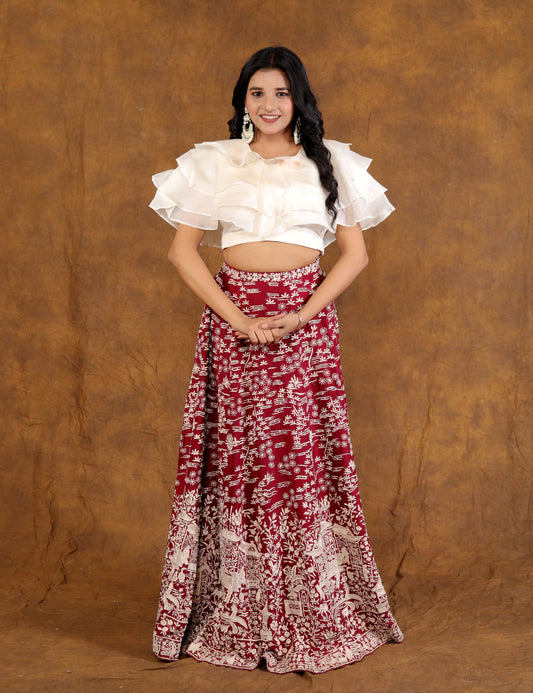 RED Lehnga with Ruffle Top