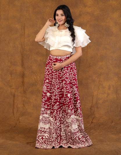 RED Lehnga with Ruffle Top