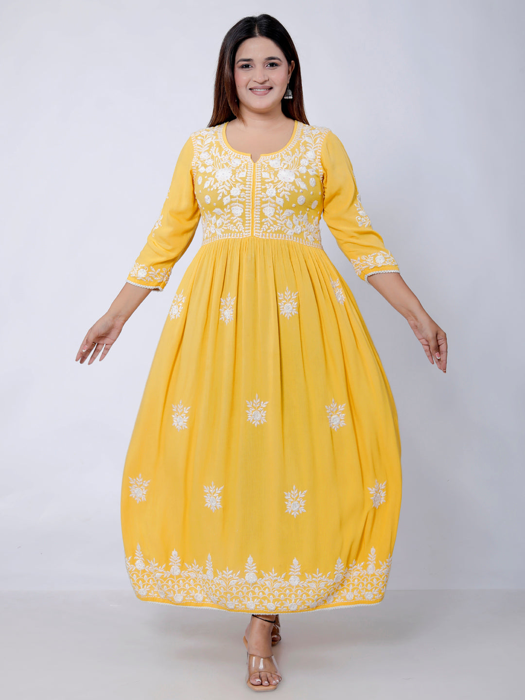 Floral embroidery Anarkali  Kurti