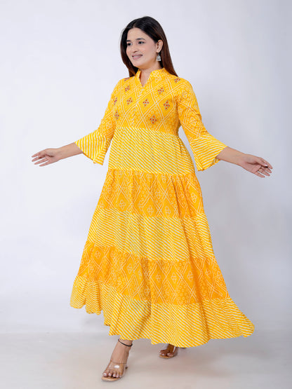 Anarkali yellow color dress