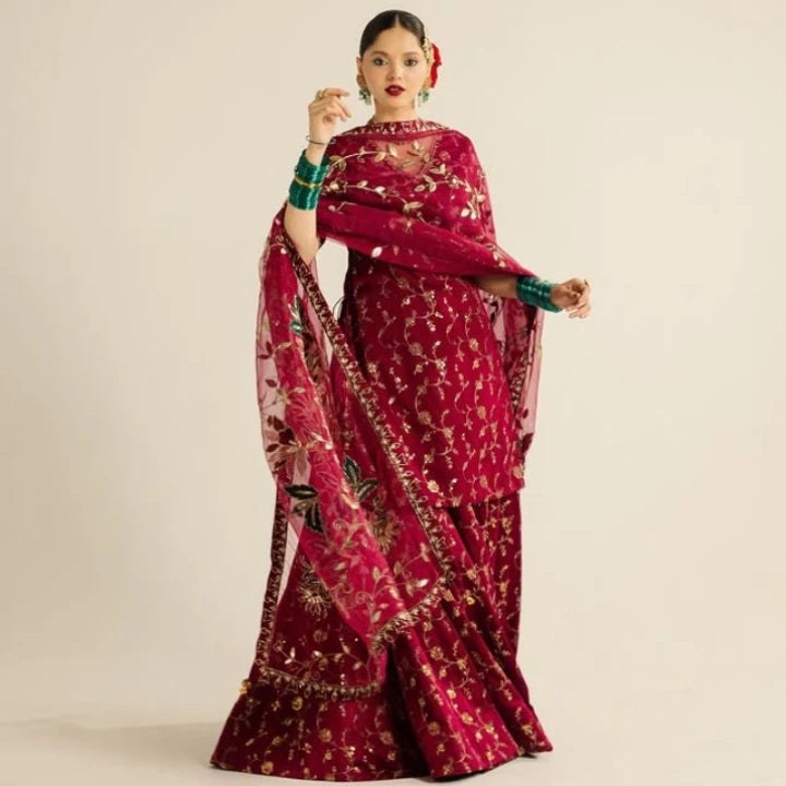 Red Chanderi Sharara Set