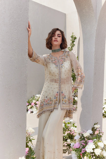 High Low Shirt With Bustier And Sharara