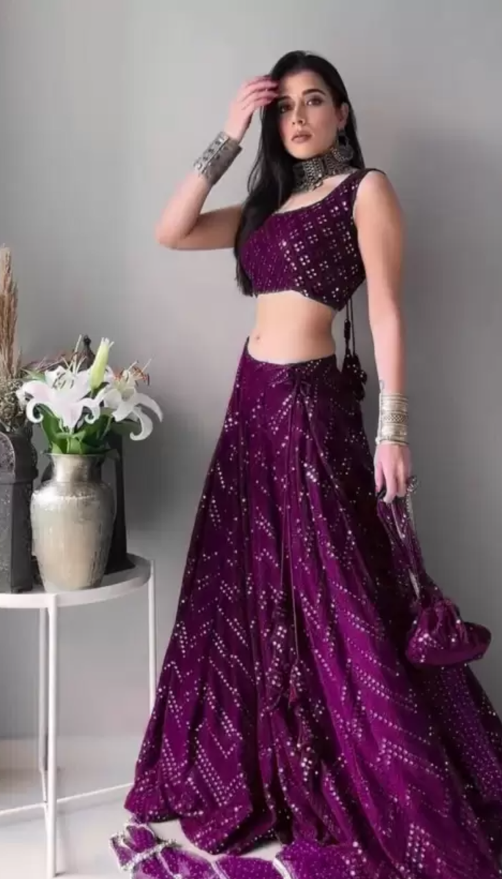 Purple Lehnga unstitched