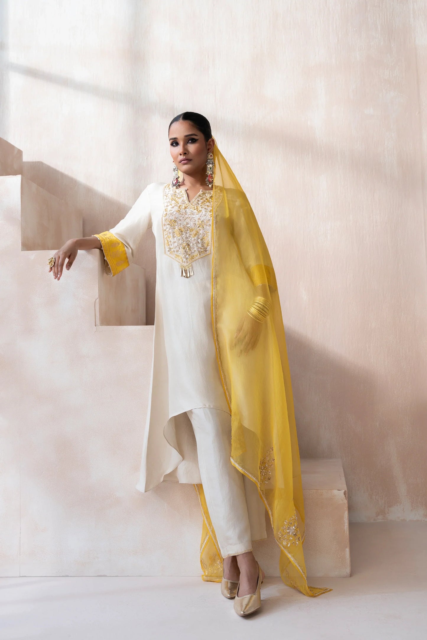 High-Low Shirt with Pants and Dupatta