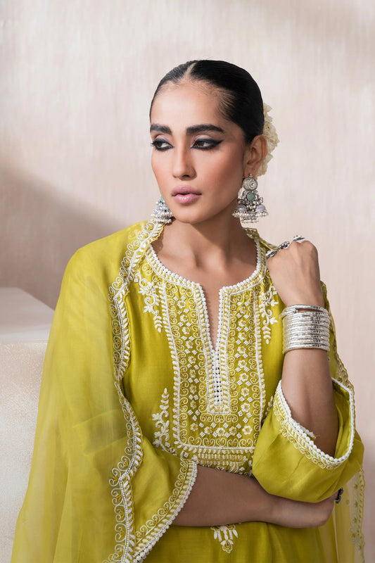 Chanderi Suit with Embroidered Pants and Dupatta