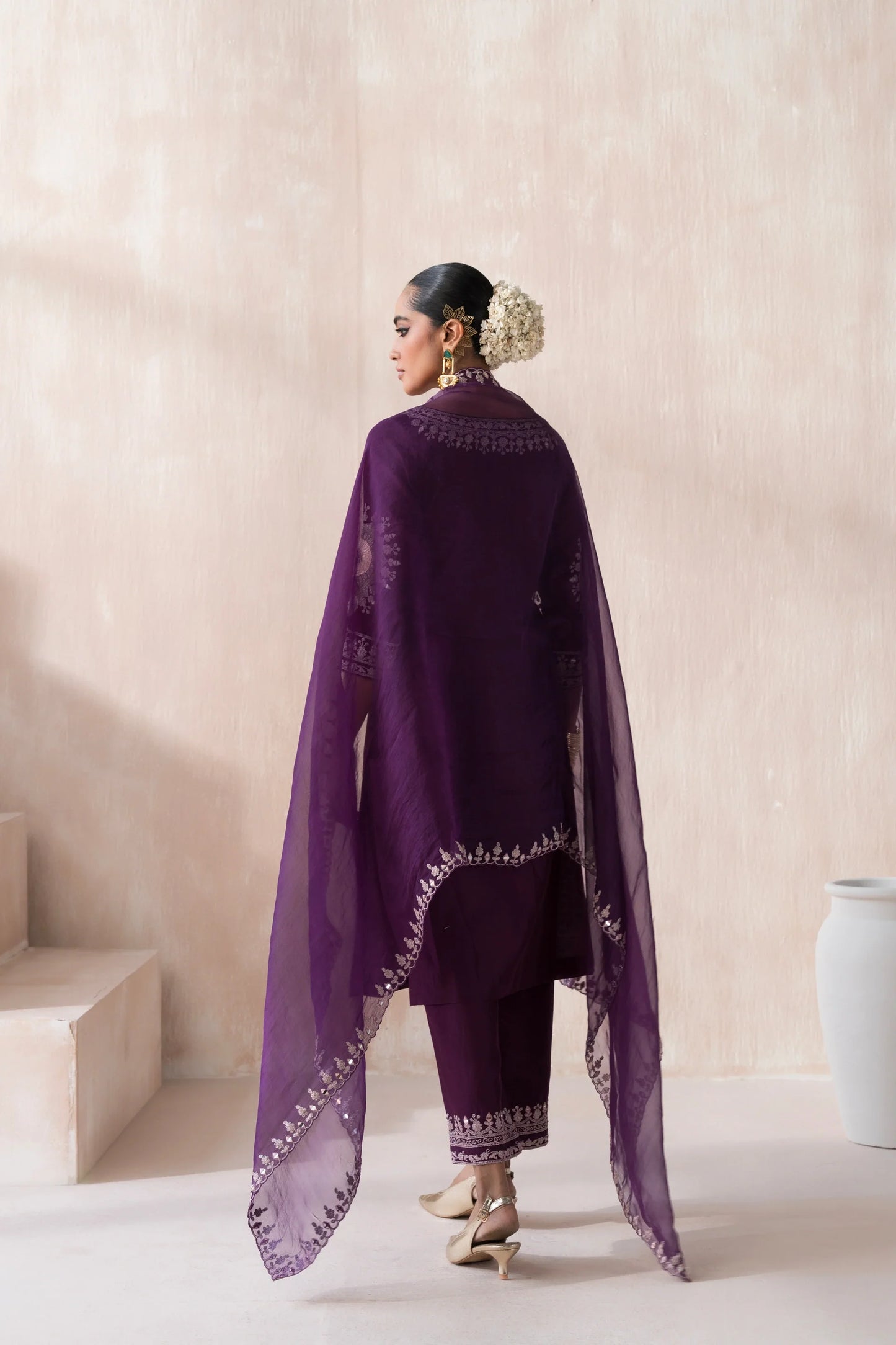 Chanderi Suit with Embroidered Pants and Dupatta