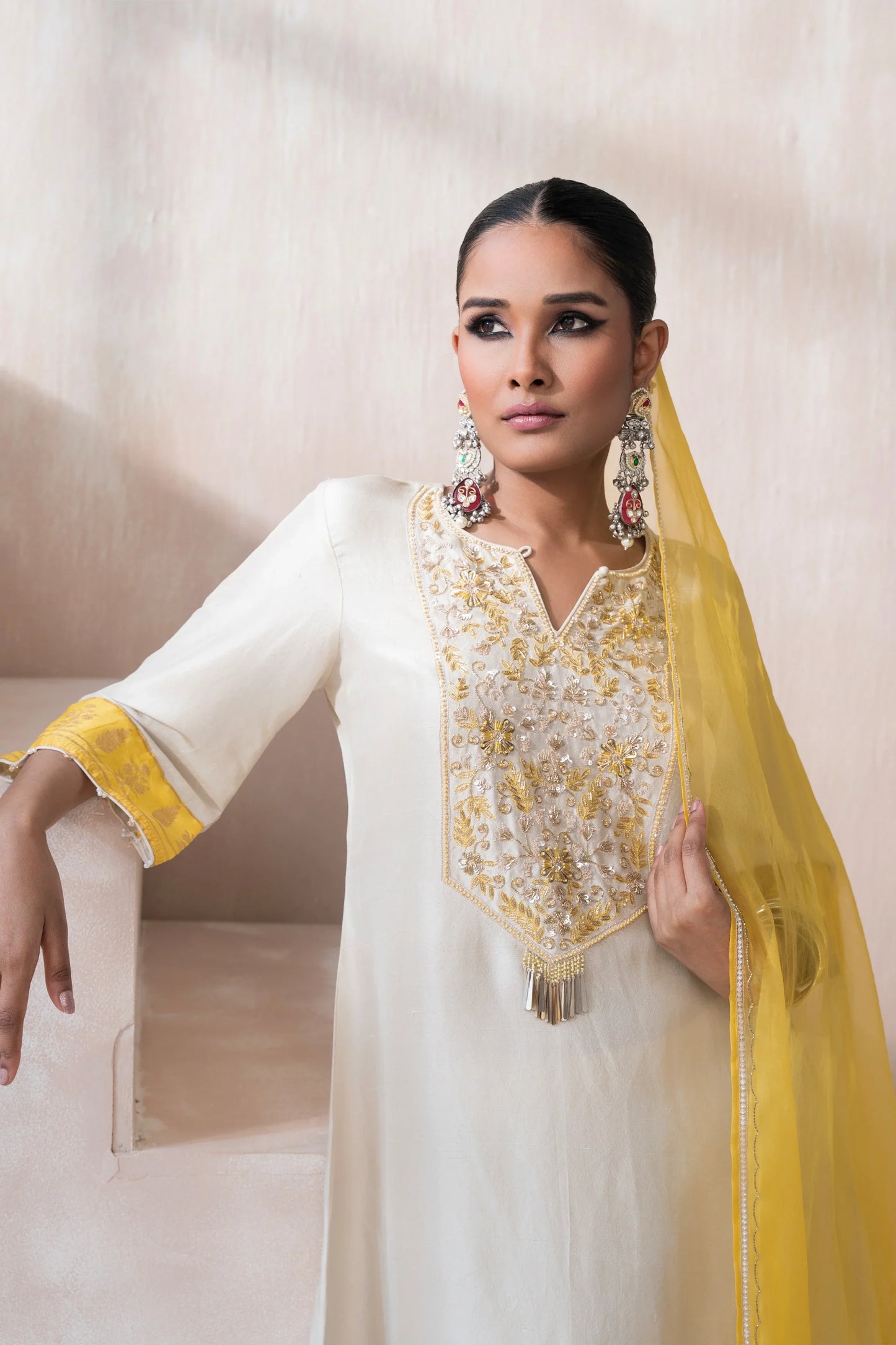 High-Low Shirt with Pants and Dupatta