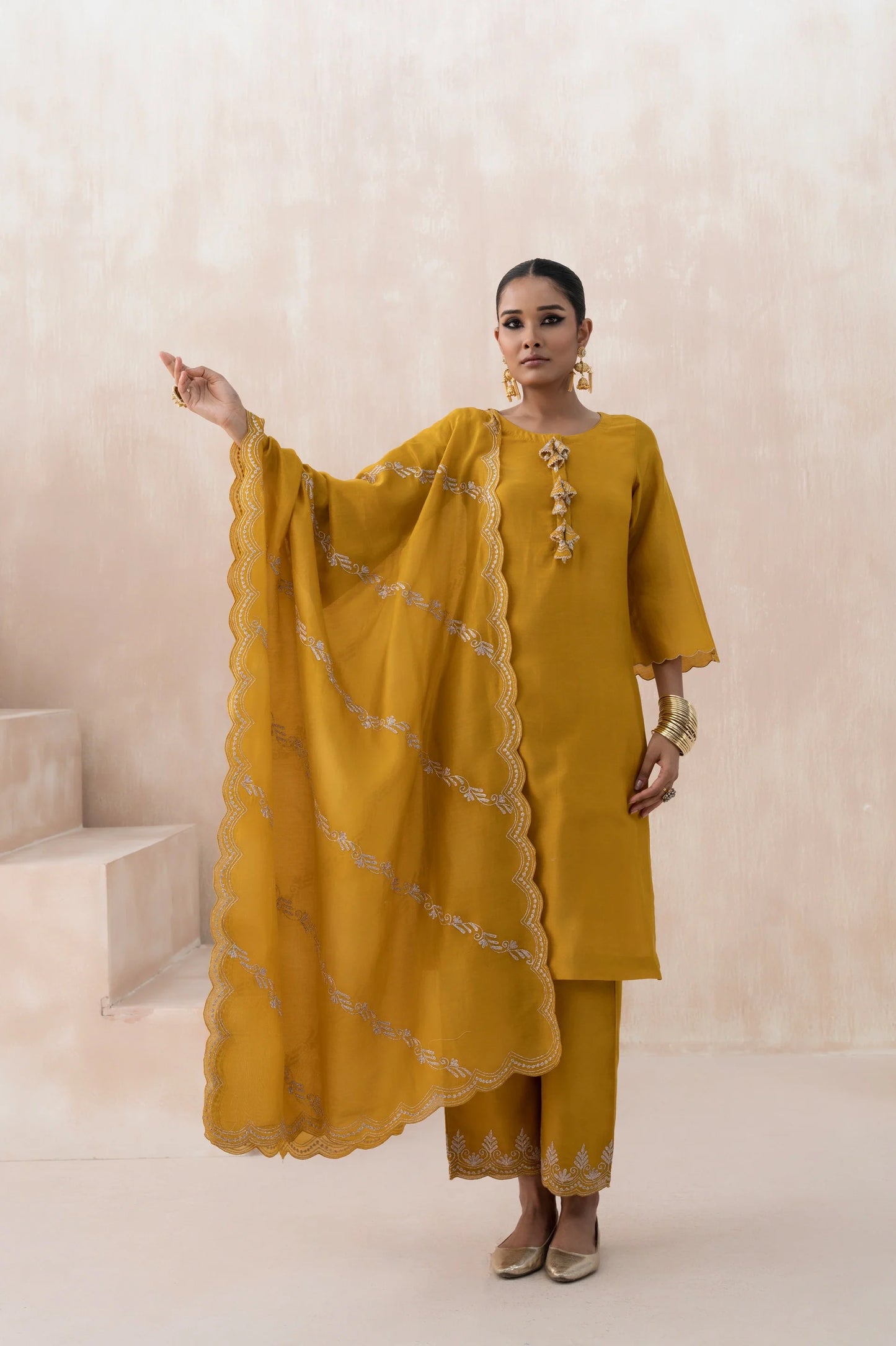 Chanderi Suit with Embroidered Dupatta and Pant