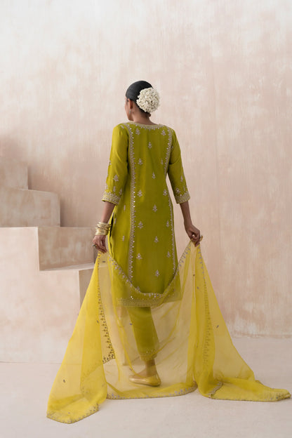 Chanderi Suit with Embroidered Pants and Dupatta