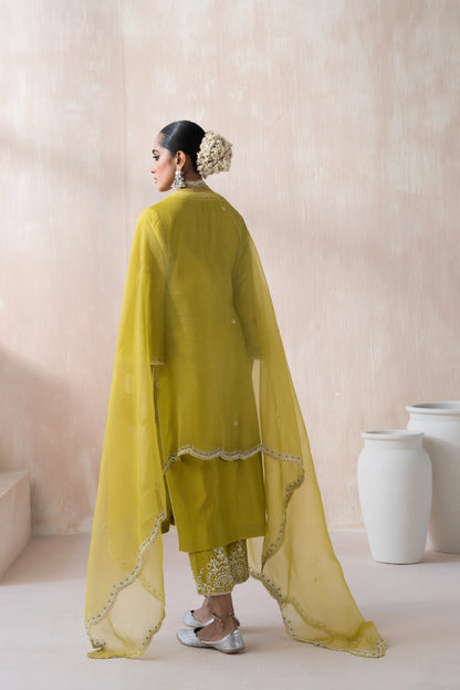 Chanderi Suit with Embroidered Pants and Dupatta