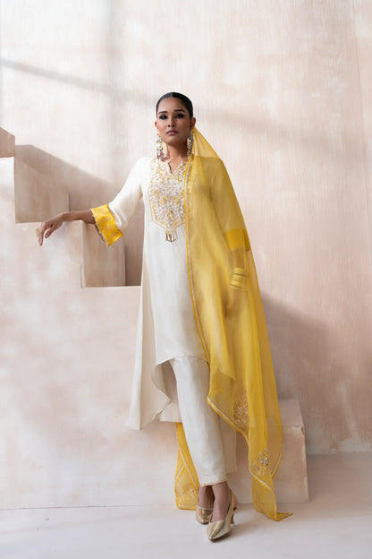 High-Low Shirt with Pants and Dupatta