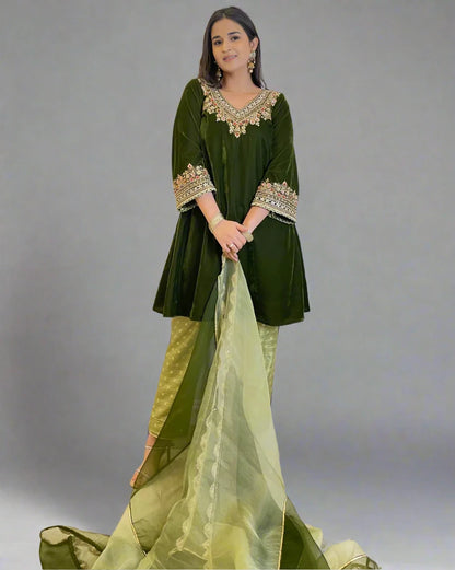 Velvet  Green Kurta