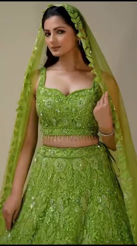 Green Embroidery Lehnga