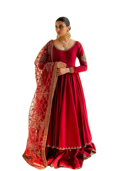 Red Anarkali set with lehnga skirt and plazzo